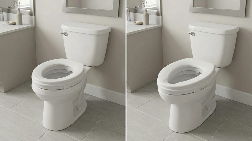 raised toilet seat fit comparison showing different toilet bowl shapes and seat alignment