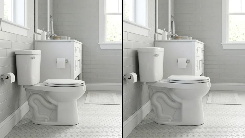 standard toilet vs comfort height toilet side-by-side comparison showing the higher comfort height option