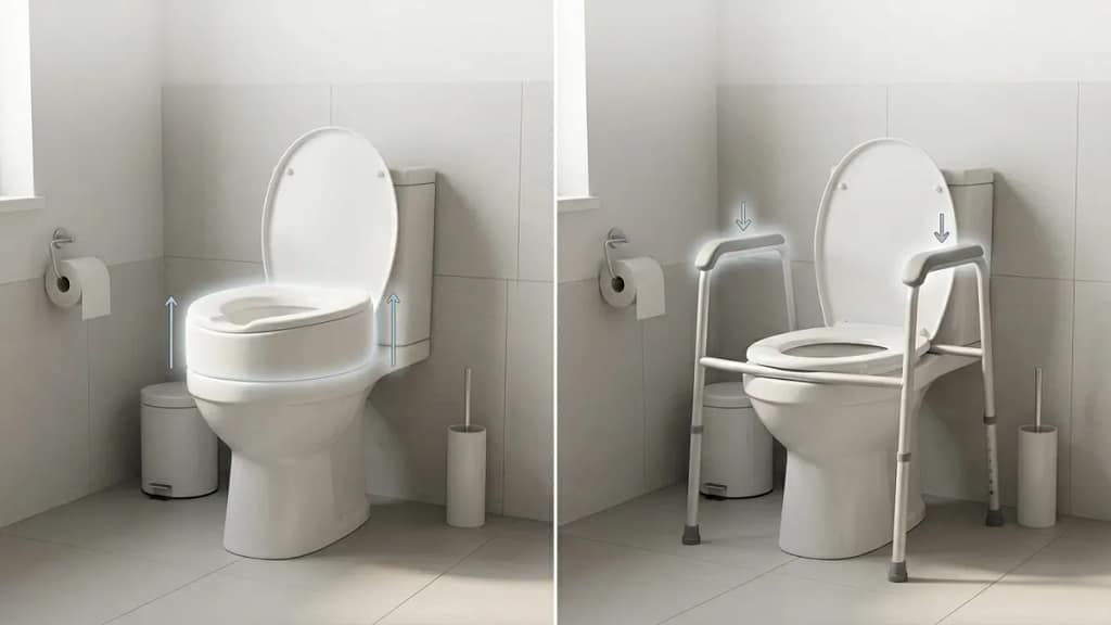 toilet safety frames vs raised toilet seats height vs support comparison