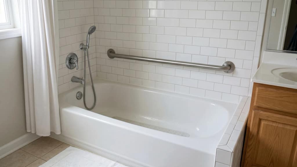 36 inch grab bar installed horizontally along a bathtub wall
