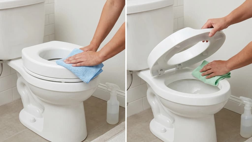Daily cleaning and deeper cleaning of a raised toilet seat