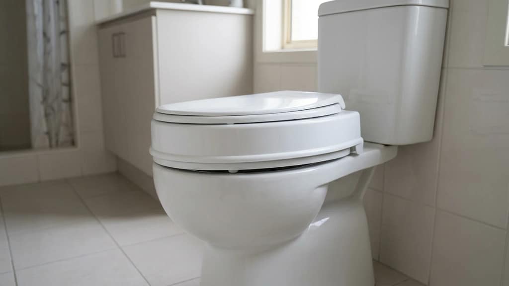 do raised toilet seats move or slip showing a raised toilet seat with a slight uneven gap on the toilet