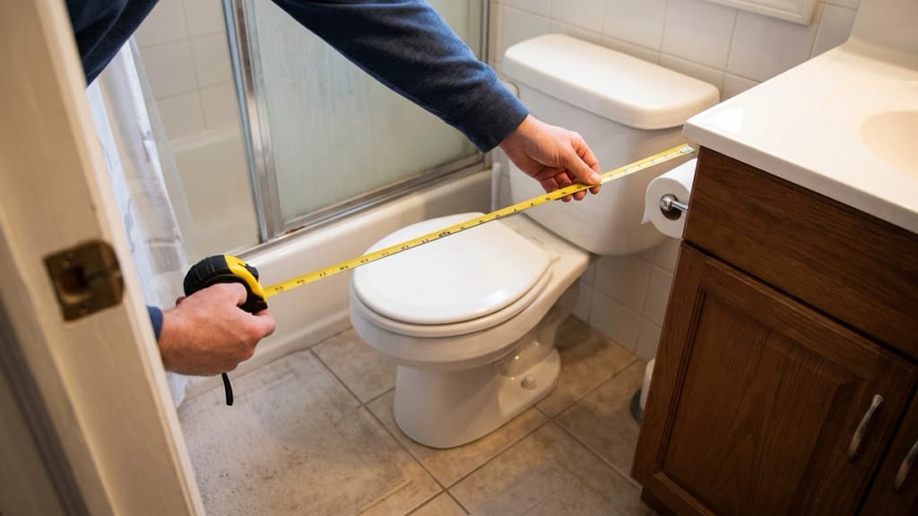 Measuring clearance around a toilet in a small bathroom
