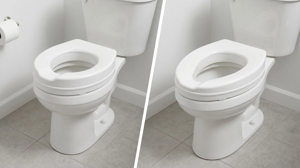 Round and elongated toilets with raised toilet seats showing shape compatibility