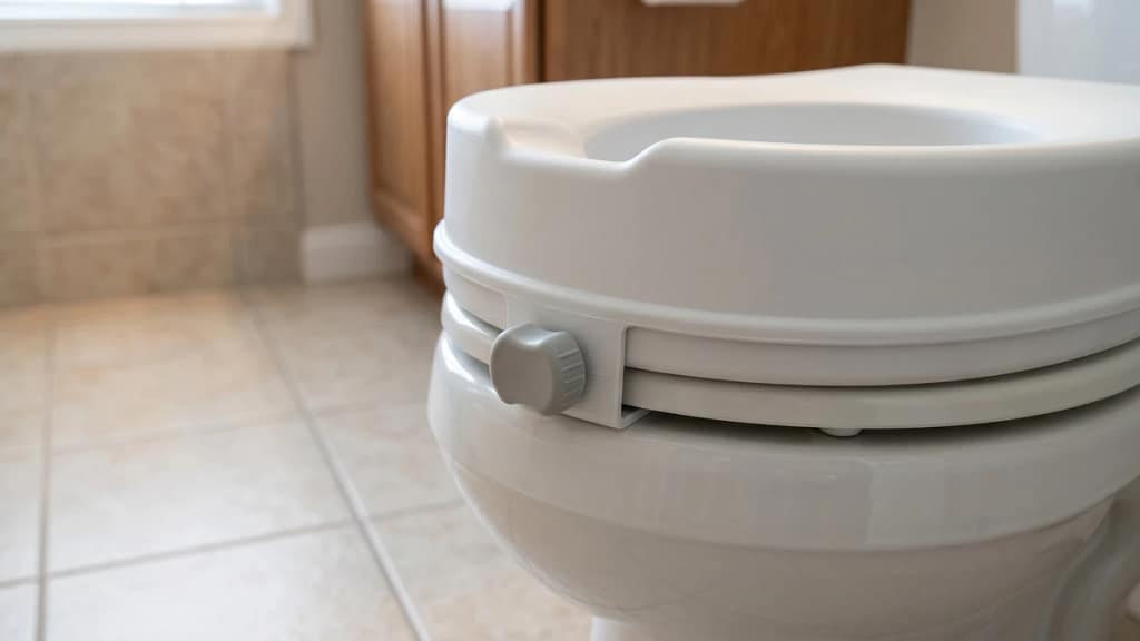 Tool-free raised toilet seat with a small hand-tightened side knob