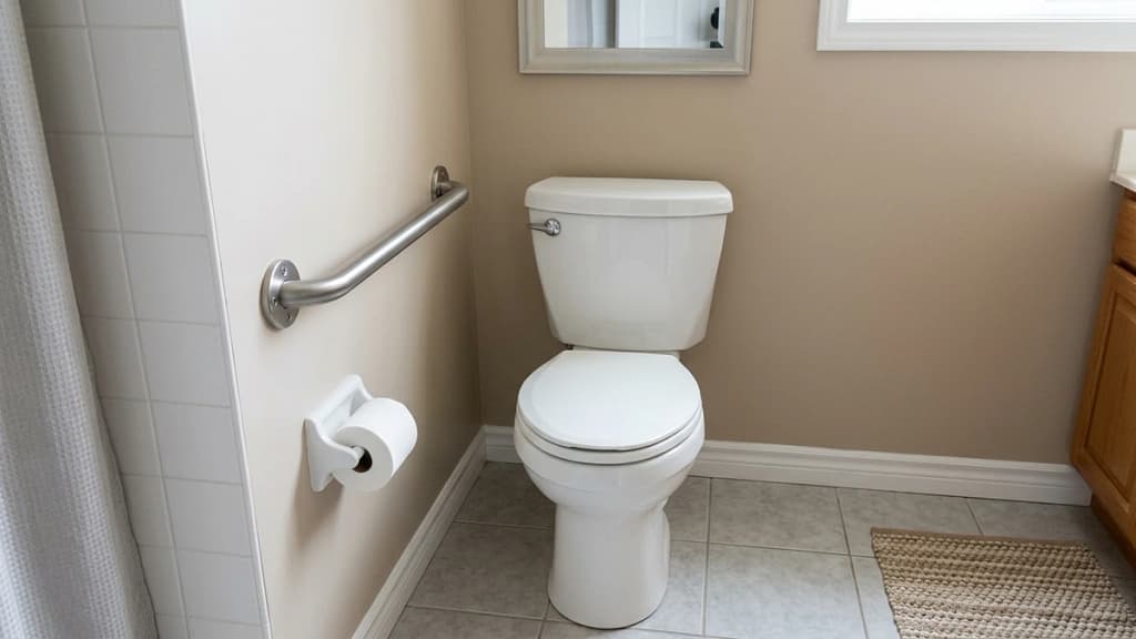 Wall-mounted grab bar placed on the side wall beside a toilet