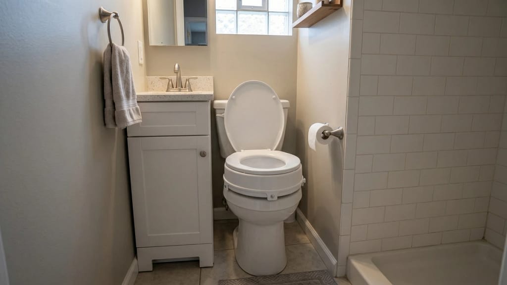 Best raised toilet seats for small bathrooms shown installed in a tight bathroom