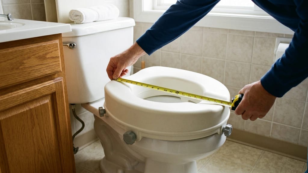 Measuring the usable seat area of a heavy-duty raised toilet seat