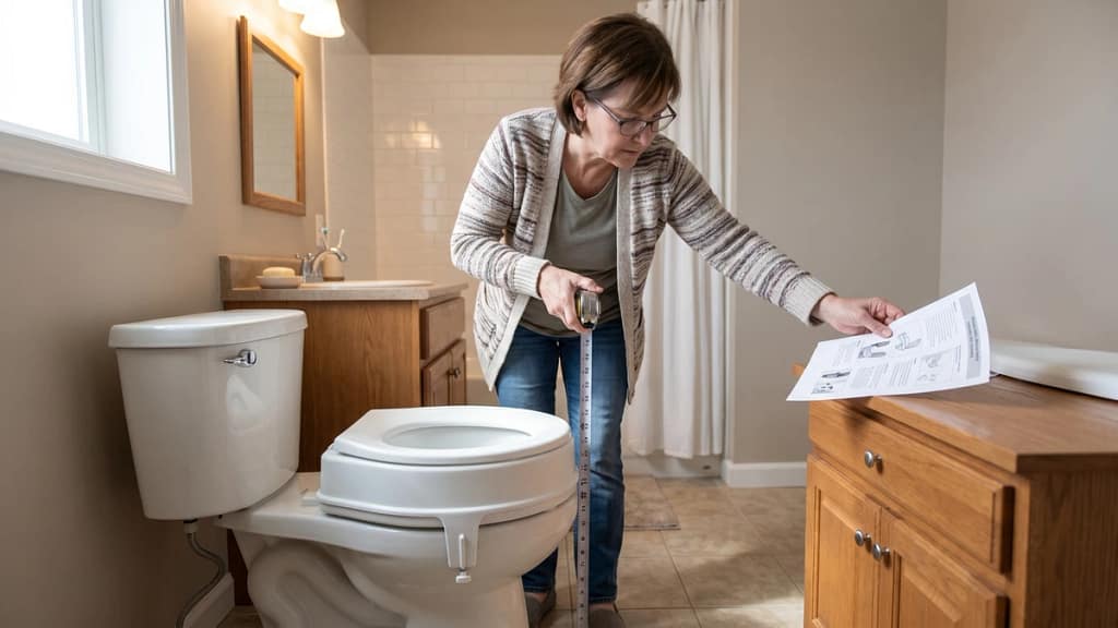 Checking raised toilet seat height against a post-surgery recovery plan