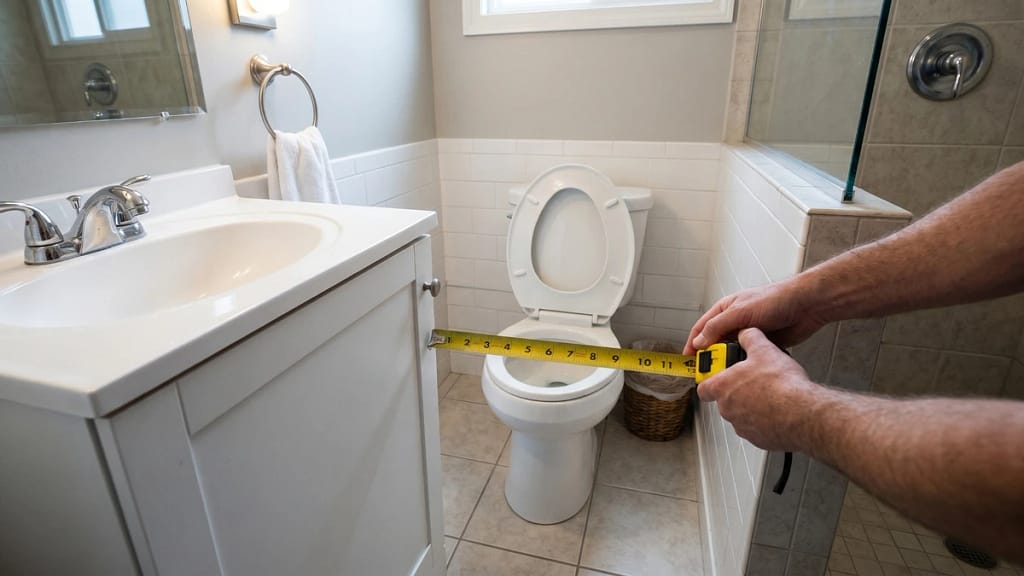 Measuring side clearance around a toilet before choosing a raised toilet seat