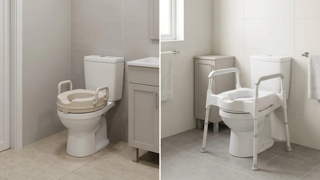 Raised toilet seat compared with a floor-supported frame for post-surgery transfers