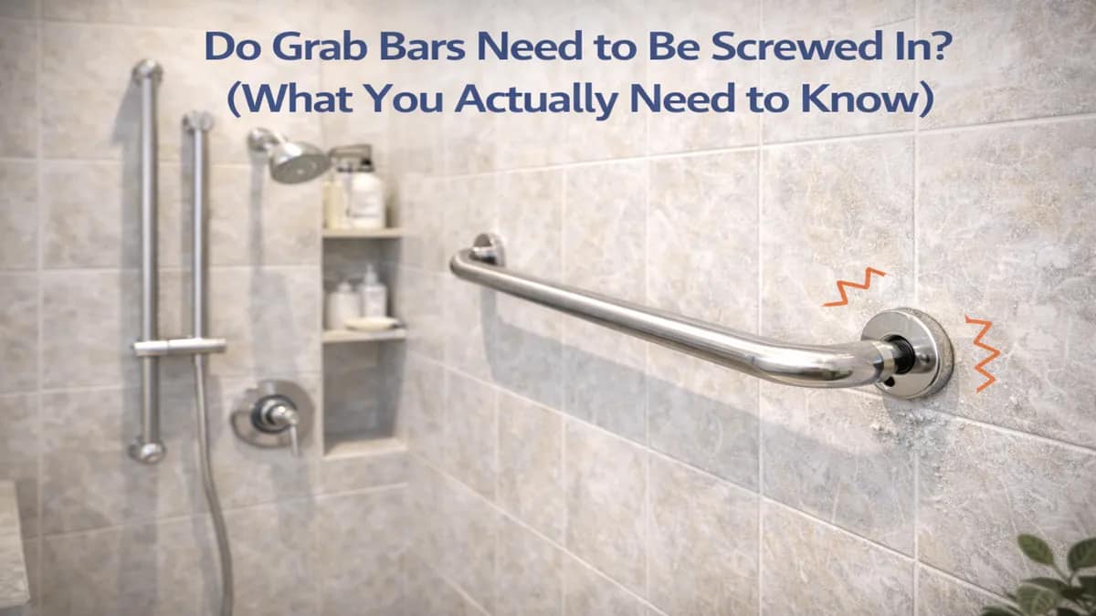 Do grab bars need to be screwed in example showing loose vs properly secured grab bar installation in a bathroom wall