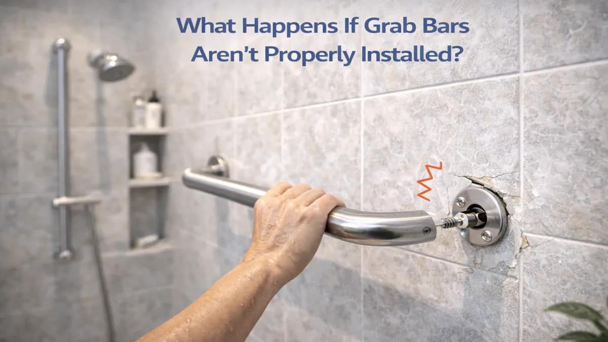 Grab bar pulling away from wall showing what happens if grab bars are not properly installed in a bathroom