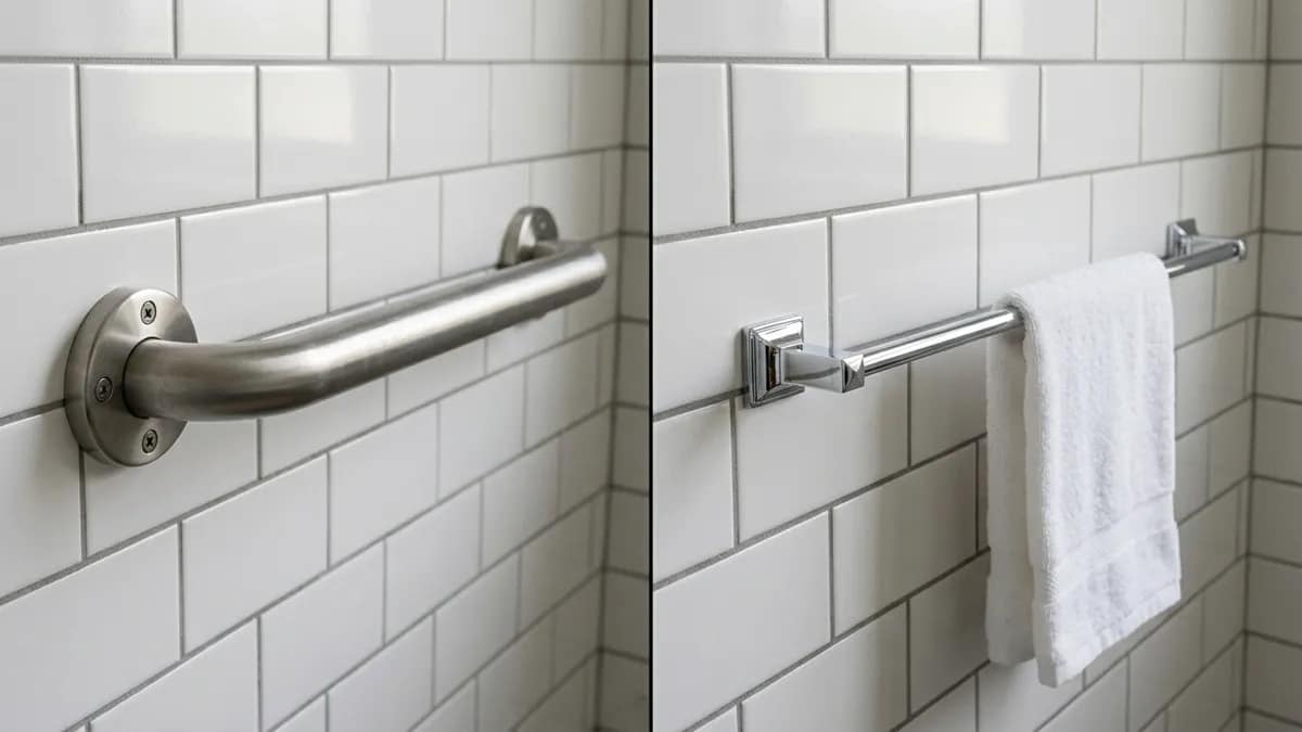grab bar vs towel bar thickness comparison showing strong grab bar and thin towel bar