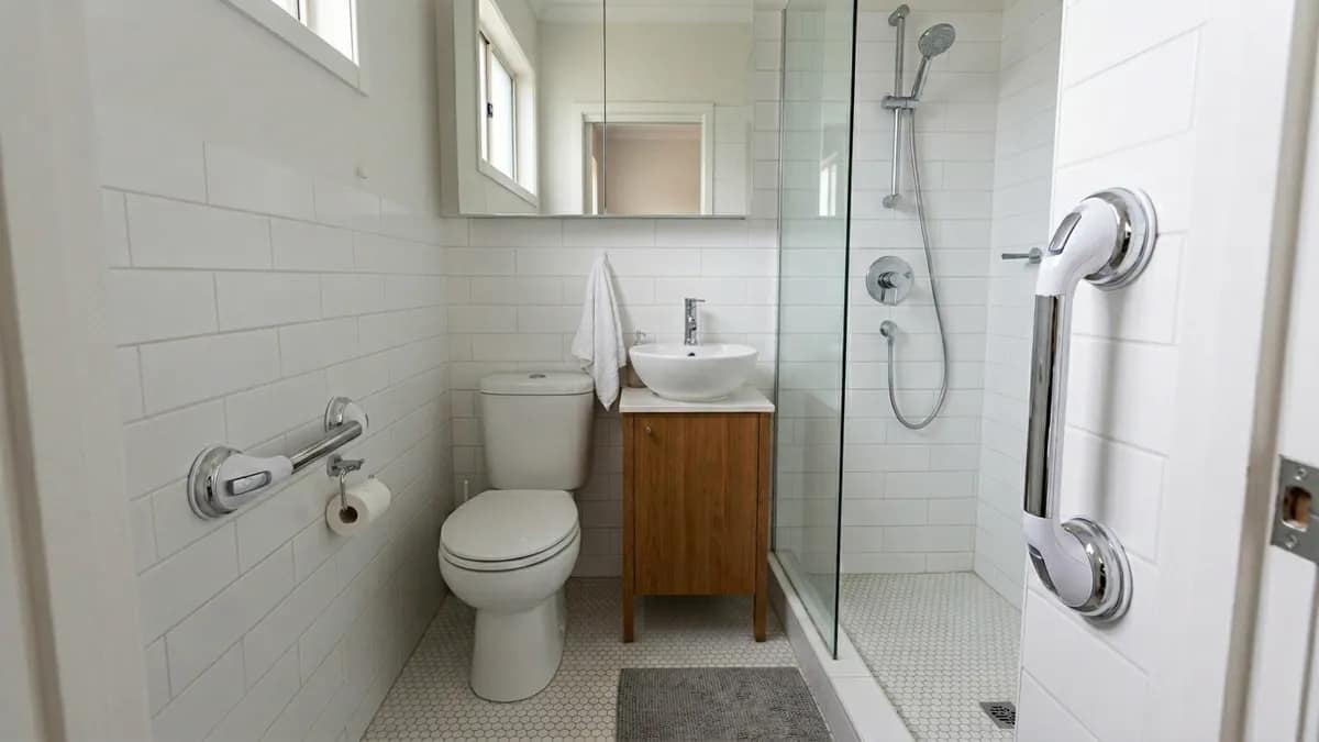 suction grab bars for renters placed near toilet and shower entry for safe access