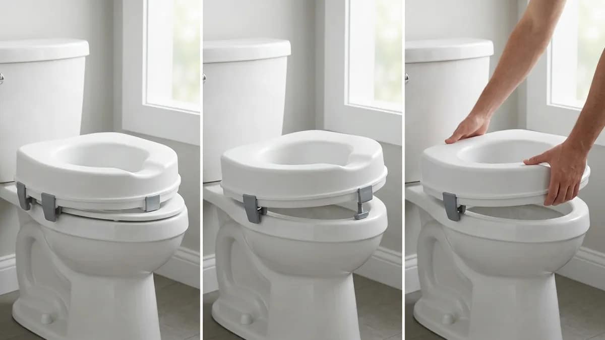 common mistakes when securing a raised toilet seat showing misalignment uneven tightening and loose fit