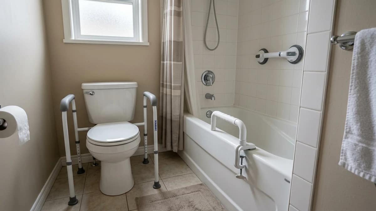 temporary grab bars for renters including suction grab bar, clamp tub bar, and toilet safety frame