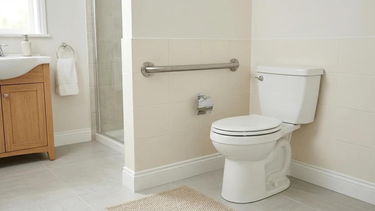 wall-mounted grab bar installed beside a toilet for support