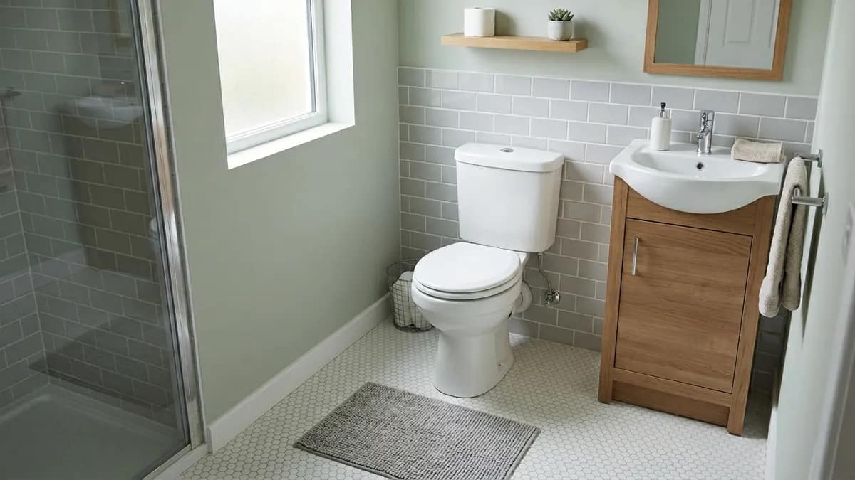 space around a toilet in a small bathroom showing side clearance front space and distance to walls for measurement