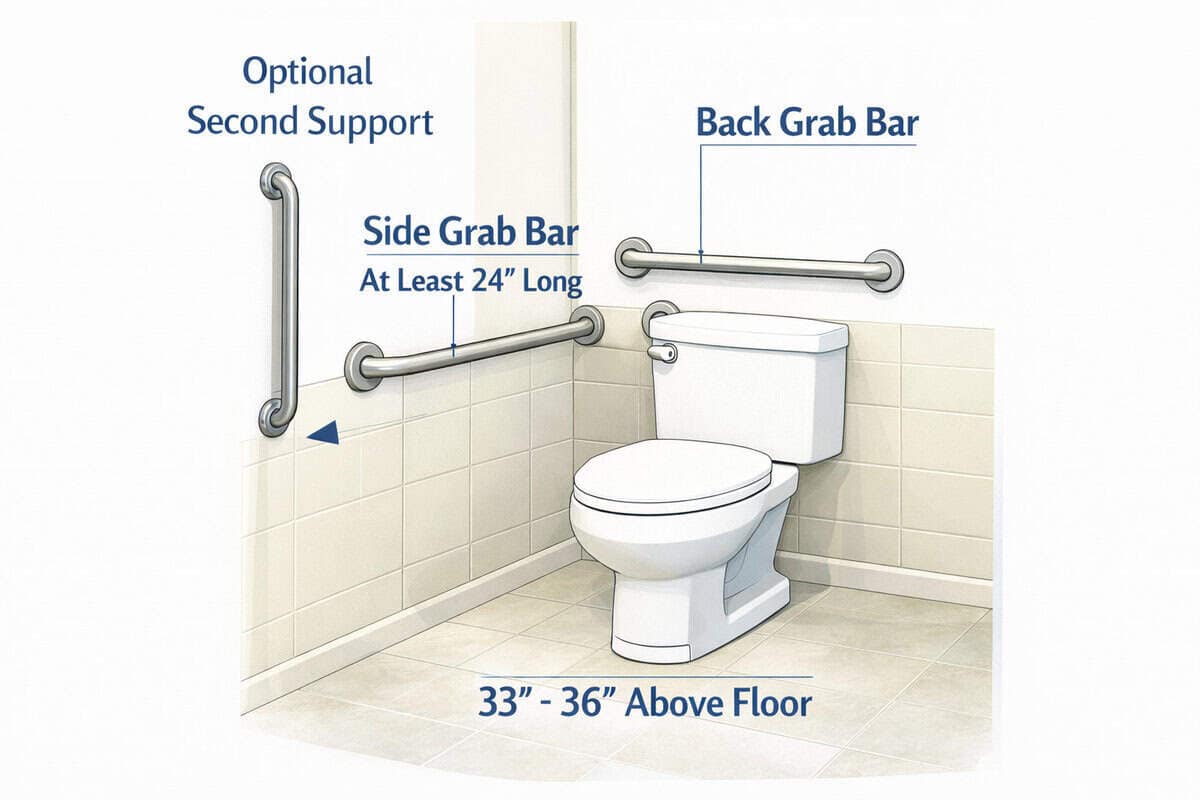 grab bar placement around toilet for bathroom safety