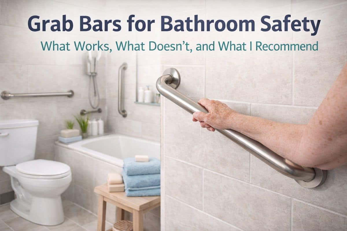 Grab bars for bathroom safety installed near shower and toilet for fall prevention