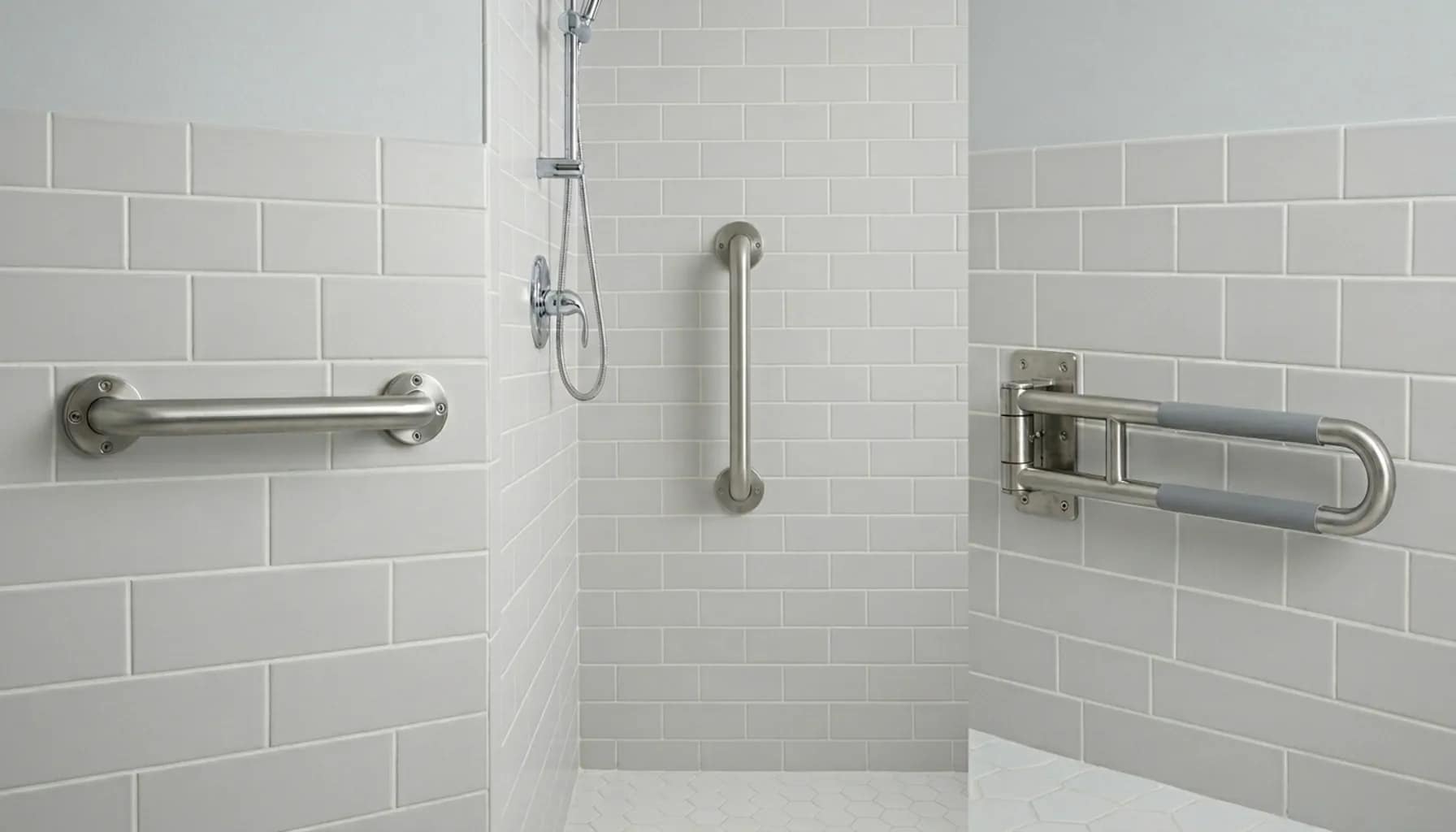 short horizontal vertical and folding grab bars designed for small bathroom spaces