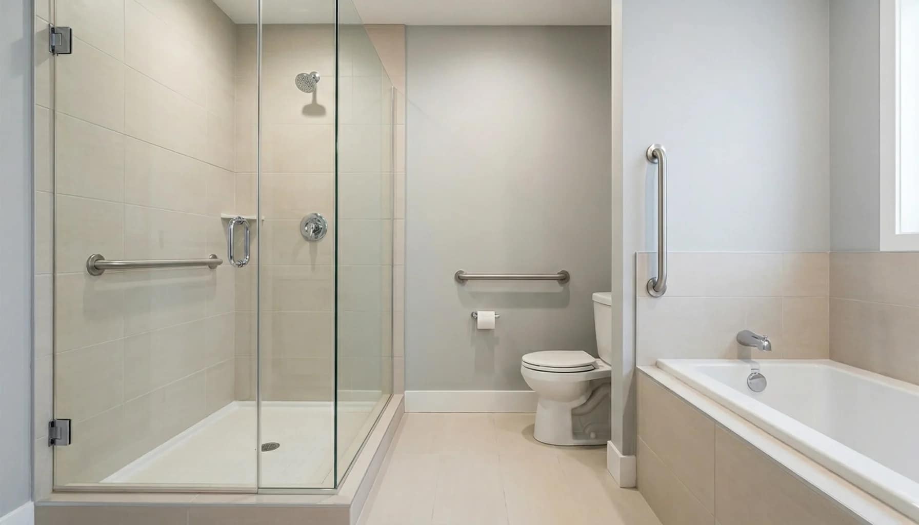 grab bar placement diagram showing shower toilet and bathtub positions