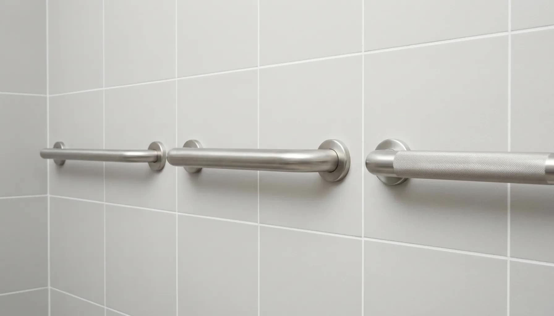grab bars for elderly showing different thickness and textured grip options for better selection