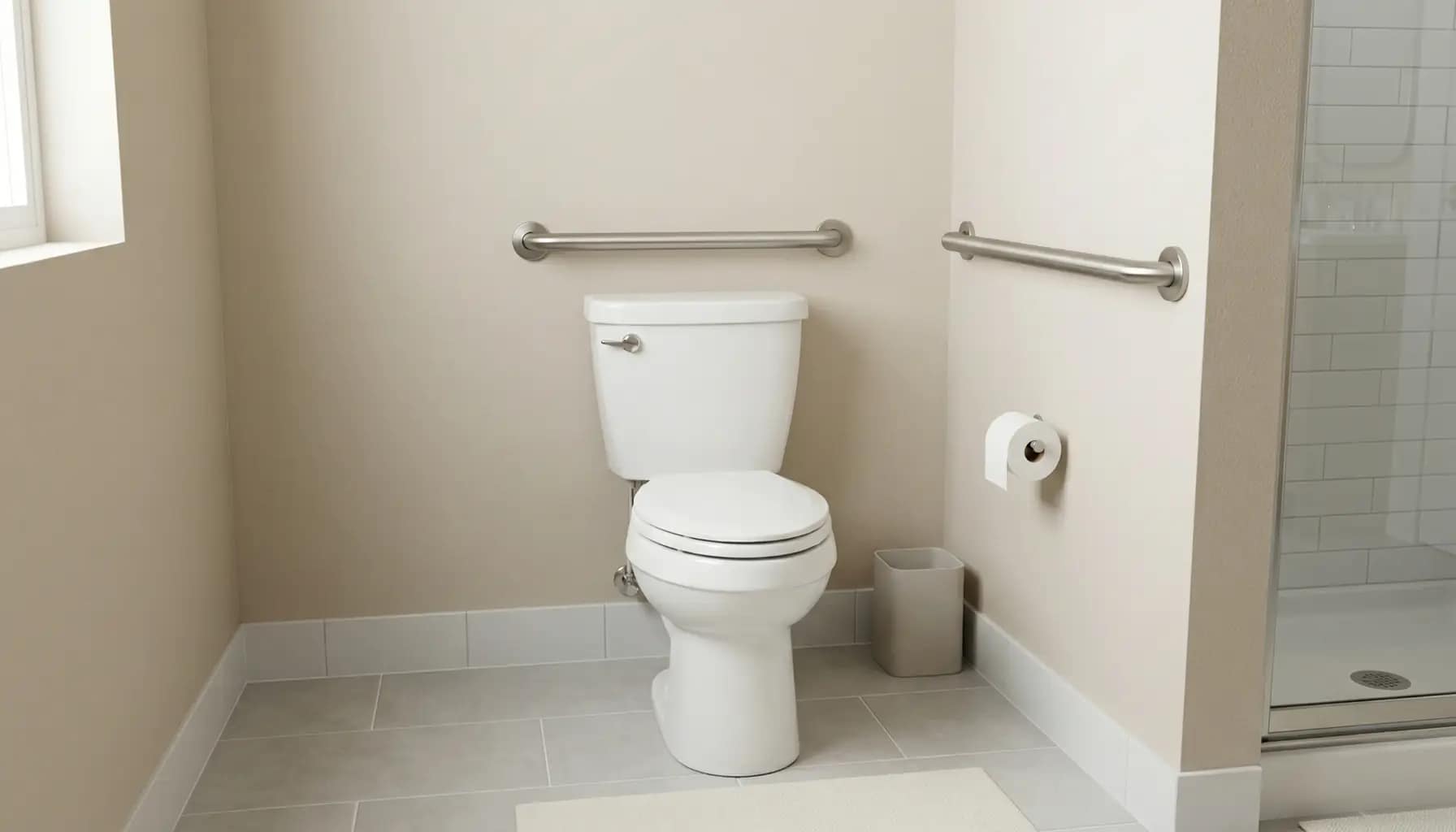 where to install grab bars around a toilet showing side and rear wall grab bar placement