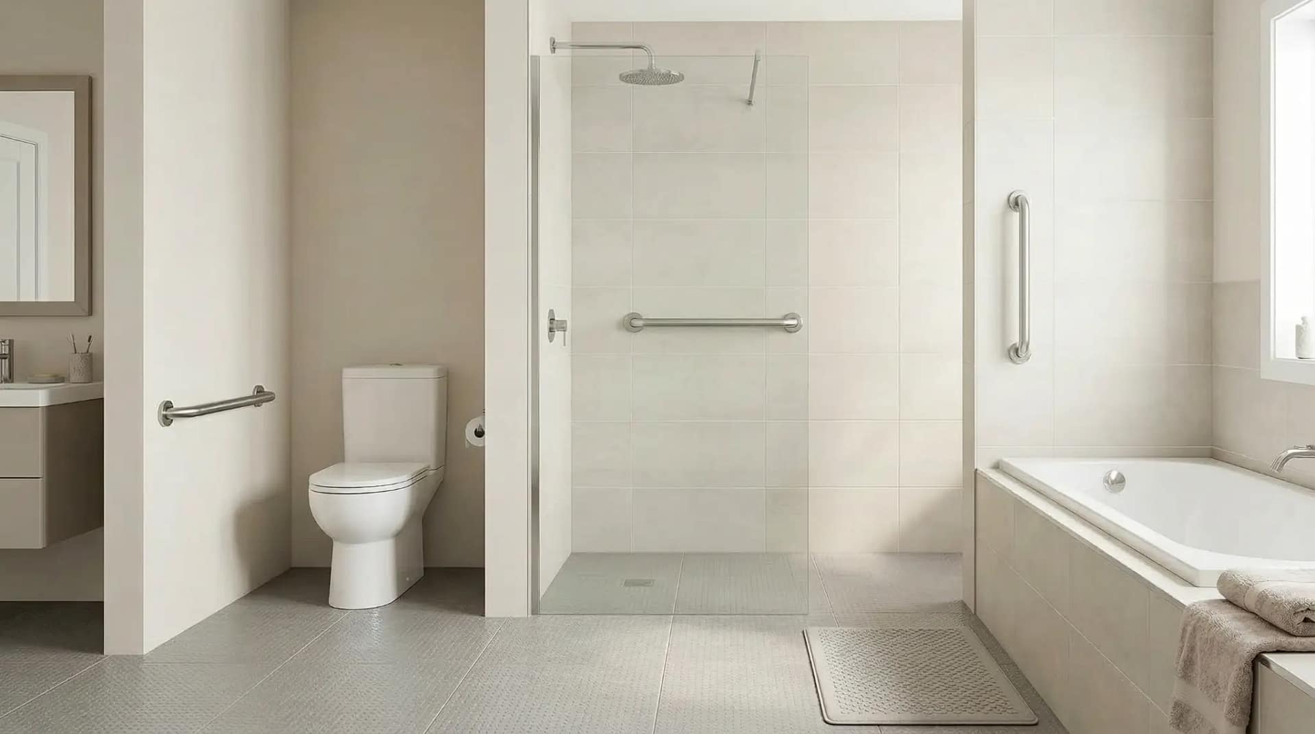 grab bar height differences in shower toilet and bathtub areas for tall seniors