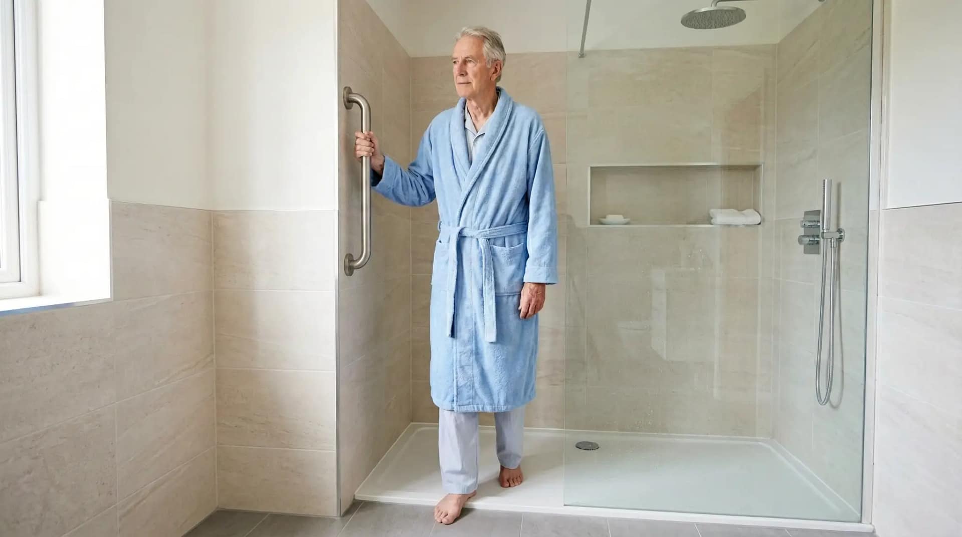 grab bars for tall seniors installed higher at shower entry for comfortable reach